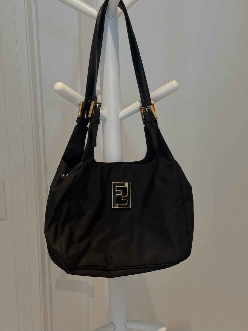 Fendi nylon Black Shoulder Bag with Gold Logo